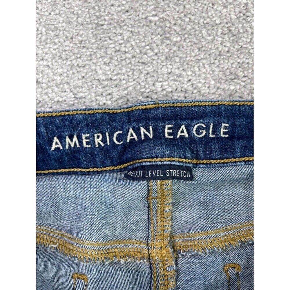 American Eagle Jegging Women’s 12 Blue Skinny Mid-Rise Dark Wash Distressed - Picture 7 of 14